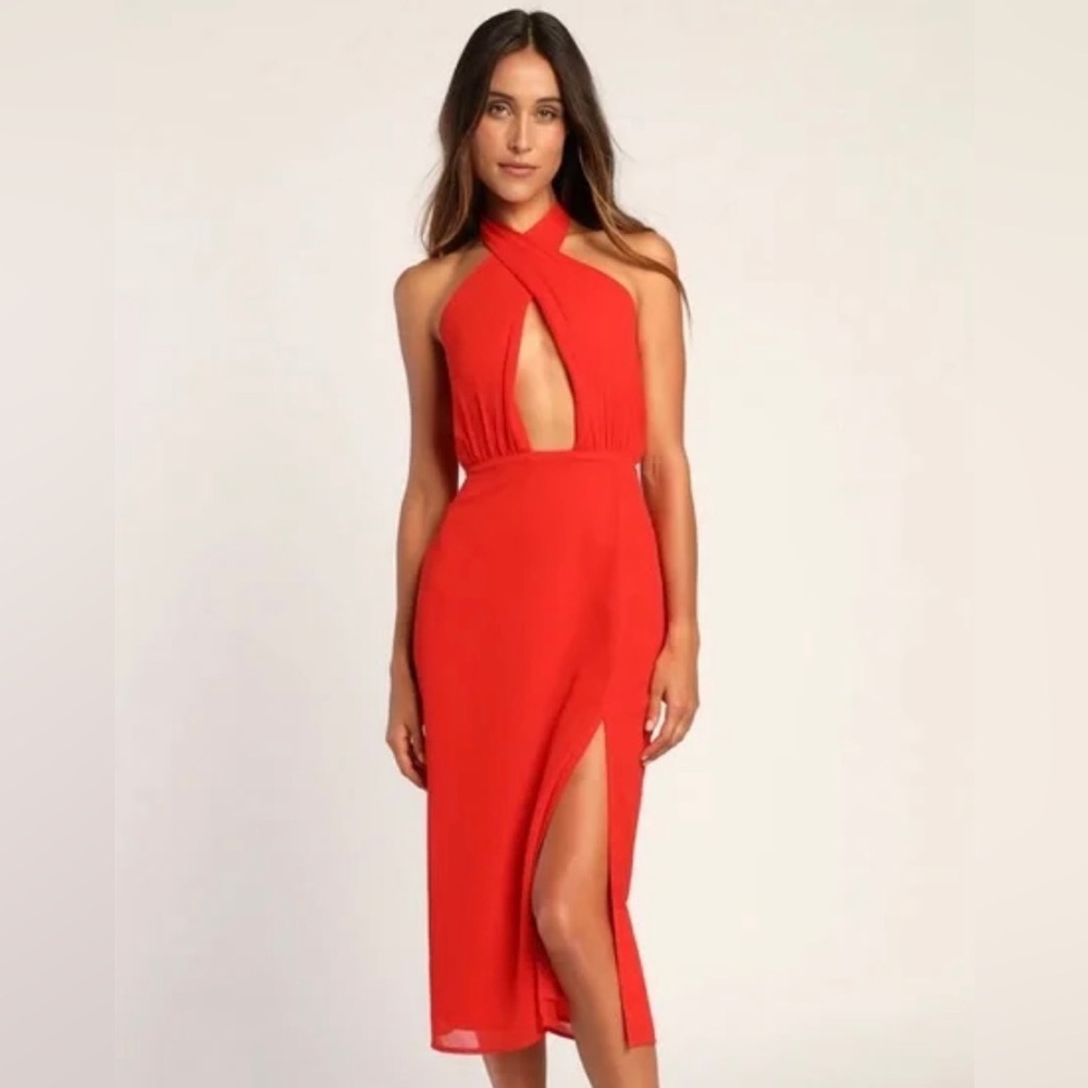 Lulu's Red Halter Midi Dress